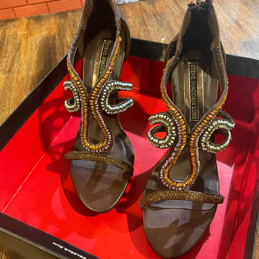 Steve Madden Luxe Embellished Heels – Size 7M – Brown Multi – Practically New!